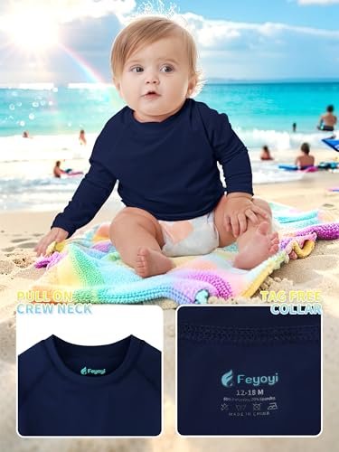 Baby Todder Rash Guard Shirts SPF Long Sleeve Swim Shirts Sun Protection Rashguard Swimwear for Baby Boys Girls
