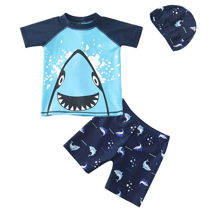 Baby Toddler Boys 3 Pieces Swimsuit Set Boys Swimwear Dinosaur Bathing Suit Rash Guards UPF 50+