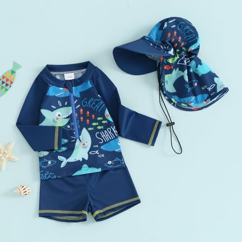 Baby Toddler Boys Swimsuit Infant Girl Swimsuits 6 12 18 24M 2T 3T 4T 5T Bathing Suit Swimwear 3Pcs Set Rash Guard Hat