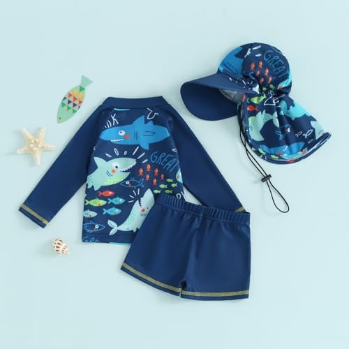 Baby Toddler Boys Swimsuit Infant Girl Swimsuits 6 12 18 24M 2T 3T 4T 5T Bathing Suit Swimwear 3Pcs Set Rash Guard Hat