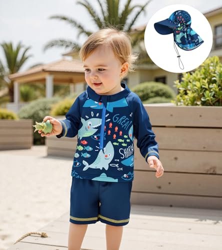 Baby Toddler Boys Swimsuit Infant Girl Swimsuits 6 12 18 24M 2T 3T 4T 5T Bathing Suit Swimwear 3Pcs Set Rash Guard Hat