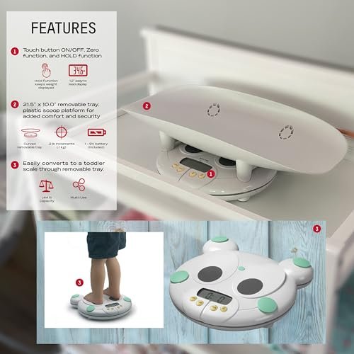 Baby, Toddler, Pet Scale, Perfect Readings for Before and After Feedings and Parents and Breeders, 3-in-1 Function, Designed for Infants, Toddlers, and Pets, Hold Button, 44 LB Capacity, White