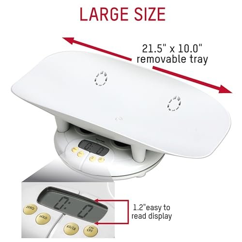 Baby, Toddler, Pet Scale, Perfect Readings for Before and After Feedings and Parents and Breeders, 3-in-1 Function, Designed for Infants, Toddlers, and Pets, Hold Button, 44 LB Capacity, White