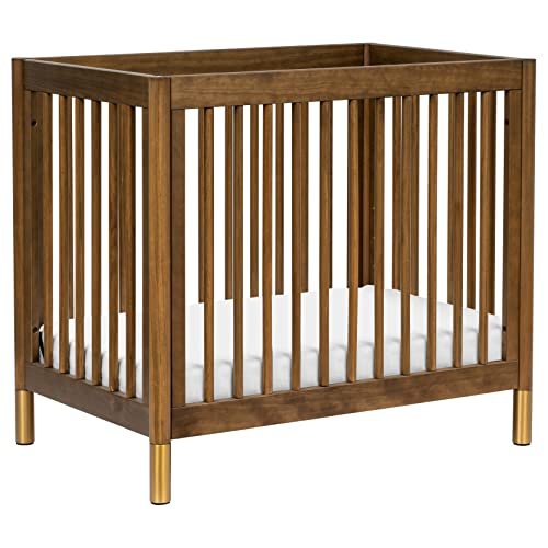 babyletto Gelato 4-in-1 Convertible Baby Crib Natural Walnut Wooden Toddler Bed, Daybed & Twin Bed Conversion - GREENGUARD Gold Certified, Perfect for Small Spaces, 4 Adjustable Heights, Brushed Gold