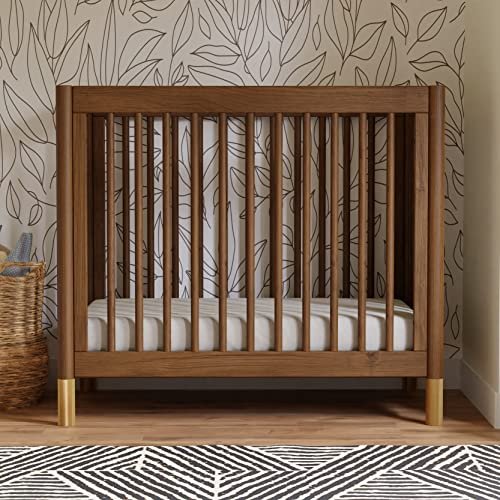 babyletto Gelato 4-in-1 Convertible Baby Crib Natural Walnut Wooden Toddler Bed, Daybed & Twin Bed Conversion - GREENGUARD Gold Certified, Perfect for Small Spaces, 4 Adjustable Heights, Brushed Gold