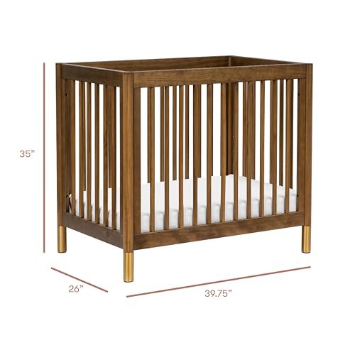babyletto Gelato 4-in-1 Convertible Baby Crib Natural Walnut Wooden Toddler Bed, Daybed & Twin Bed Conversion - GREENGUARD Gold Certified, Perfect for Small Spaces, 4 Adjustable Heights, Brushed Gold