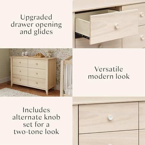 Babyletto Sprout 6-Drawer Dresser for Kids Bedroom - Baby Dresser for Nursery - Double Chest of Drawers for Boys and Girls - GREENGUARD Gold Certified Wood Dresser for Living Room - Washed Natural