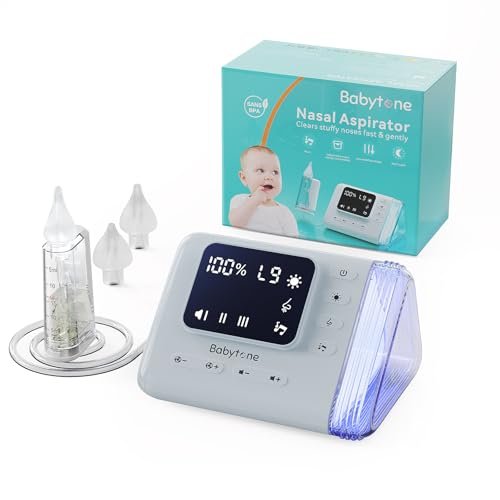 Babytone Baby Nasal Aspirator - Electric Nose Suction Hosptial-Grade, Booger Sucker for Babies,Toddler, Infant,Adult, Nose Cleaner with 3 Tips,9 Suction Levels,Music, Night Light, Integrated Storage