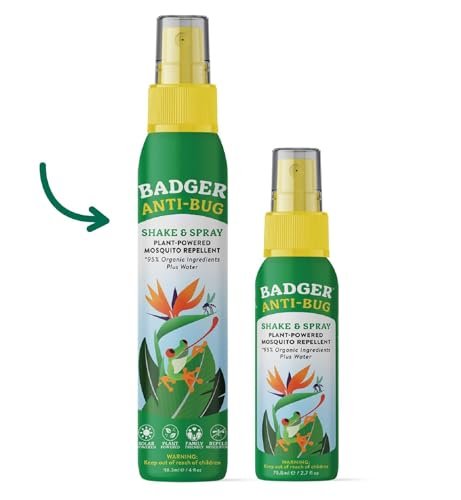 Badger Bug Spray, Family Friendly All Natural Mosquito Repellent w/Organic Essential Oils, Great Smelling Citronella Spray, Effective for 3 Hours, Deet-Free Vegan Plant Based Insect Repellent 4 fl oz