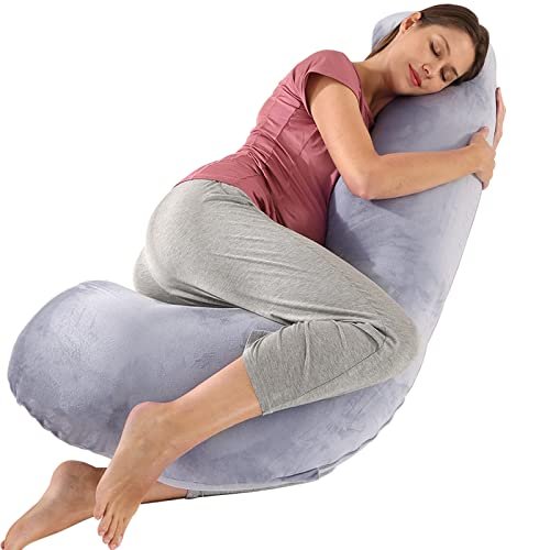 BATTOP Pregnancy Pillows for Sleeping,Pregnancy Must Haves Maternity Body Pillow with Cooling Washable Cover,New Mom Gifts for Women,Support for Back,HIPS,Legs,Belly for Pregnant Women(Dark Grey)