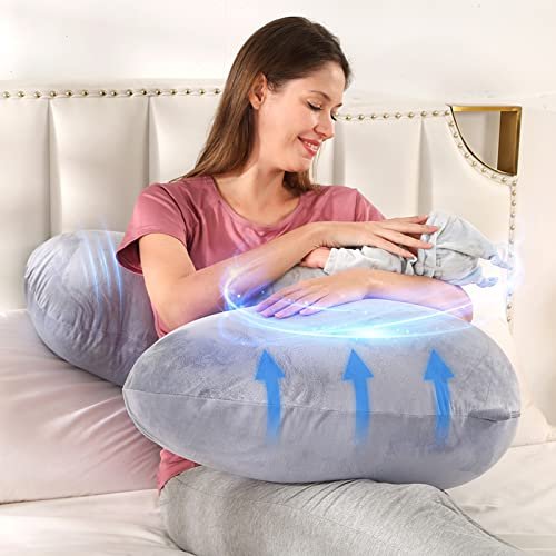 BATTOP Pregnancy Pillows for Sleeping,Pregnancy Must Haves Maternity Body Pillow with Cooling Washable Cover,New Mom Gifts for Women,Support for Back,HIPS,Legs,Belly for Pregnant Women(Dark Grey)