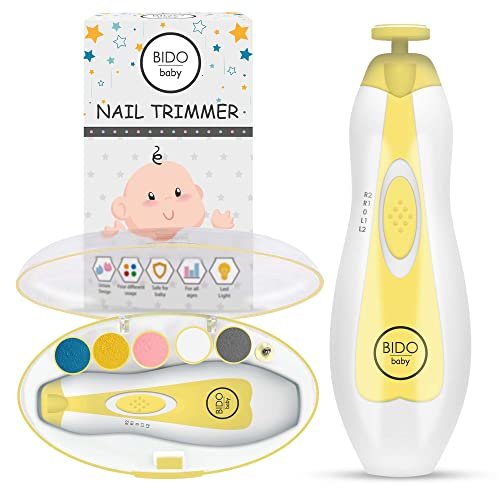 BİDO Baby Nail Trimmer File Electric-Safe Baby Nail Clippers,Manicure Kit for Newborn Toddler and Kids,6 Grinding Heads and LED Light, Pink or Blue (Yellow)