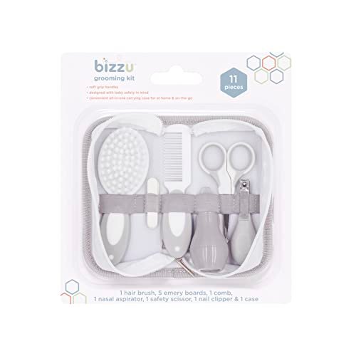 Bizzu Baby Grooming Kit, Includes Baby Brush, Baby Comb, Nail Files, Nail Clippers, Safety Scissors, and Nasal Aspirator with Storage Case, Newborn Baby Essentials Set, Newborn Baby Gifts