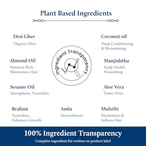 Blue Nectar Ayurvedic Baby Hair Oil with Organic Ghee, Almond Oil, Coconut Oil & Olive Oil for Hair and Scalp(18 Herbs, 3.38 Fl Oz)