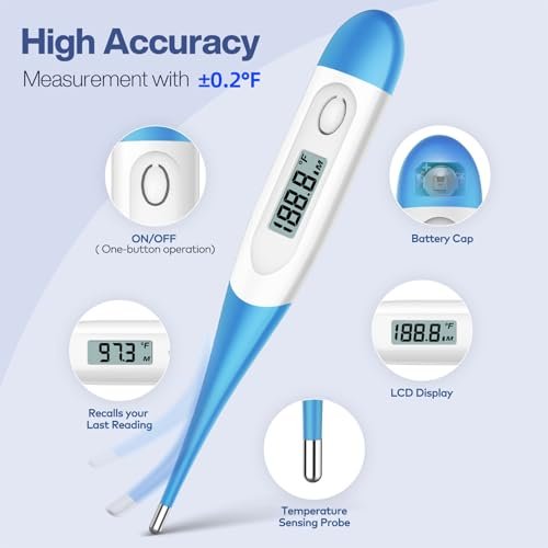 Boncare 10 Seconds Oral Thermometer for Adults and Kids - Accurate & Safe Rectal Thermometer for Baby with Fever Alarm, Digital Thermometer FSA HSA Eligible (Light Blue)