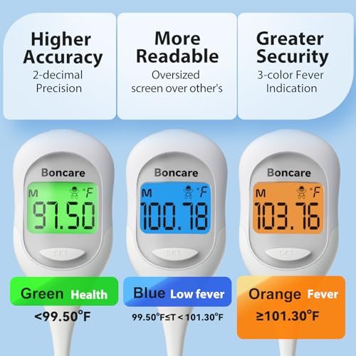 Boncare 9 Seconds Basal Body Thermometer for Ovulation, Oral Thermometer for Adults and Kids - Accurate Rectal Thermometer for Baby, with Fever Alarm and Large Display, FSA HSA Eligible (Rice-White)