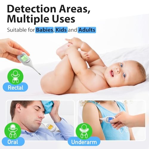 Boncare 9 Seconds Basal Body Thermometer for Ovulation, Oral Thermometer for Adults and Kids - Accurate Rectal Thermometer for Baby, with Fever Alarm and Large Display, FSA HSA Eligible (Rice-White)