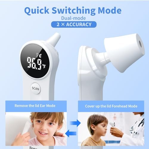 Boncare Ear and Forehead Thermometer, 2X Accuracy Infrared Digital Thermometer for Adults and Kids, 1 Second Reading, No Touch Baby with Fever Alarm, FSA and HSA Eligible