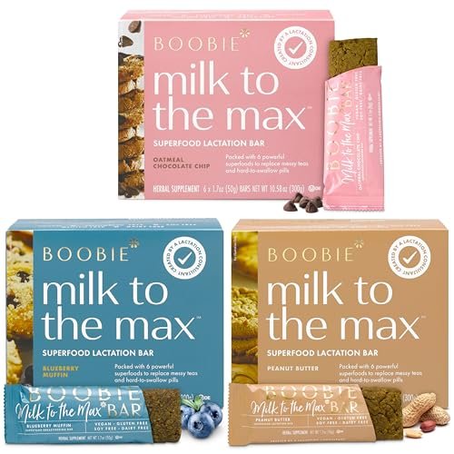 Boobie Bar Superfood Lactation Bar Variety Pack, Lactation Snacks for Breastfeeding Moms to Increase Milk Supply, Fenugreek-Free, Gluten-Free, Dairy-Free, Vegan (18 Bars, 3 Flavors)
