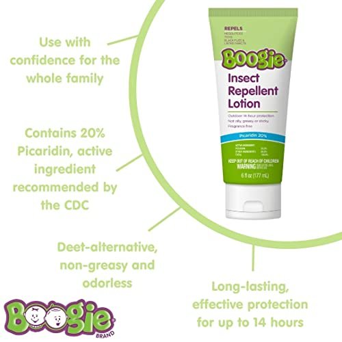 Boogie Insect Repellent Lotion, Keep Mosquitoes, Ticks and Flies Off, DEET Alternative Repellent, Up to 14-Hour Protection, Fragrance-Free, Odorless Lotion, 6 Ounce