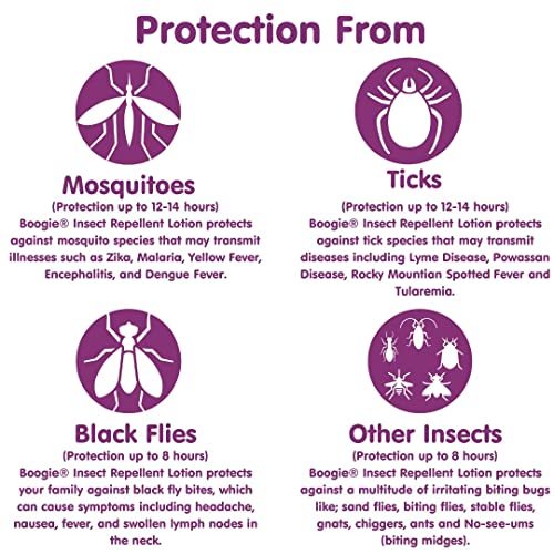 Boogie Insect Repellent Lotion, Keep Mosquitoes, Ticks and Flies Off, DEET Alternative Repellent, Up to 14-Hour Protection, Fragrance-Free, Odorless Lotion, 6 Ounce