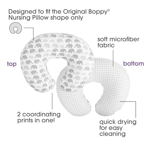 Boppy Nursing Pillow Cover, Premium Quick-Dry Fabric, Gray Elephants, Fits The Original Support Boppy Pillow for Breastfeeding and Bottle Feeding, Cover Only