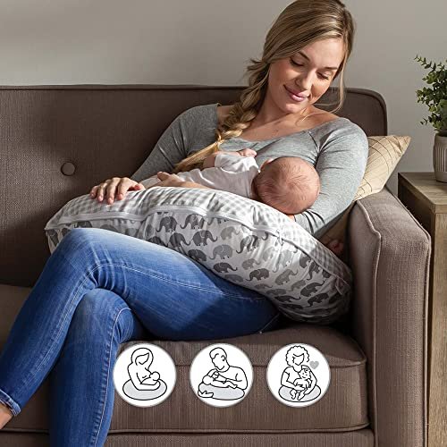 Boppy Nursing Pillow Cover, Premium Quick-Dry Fabric, Gray Elephants, Fits The Original Support Boppy Pillow for Breastfeeding and Bottle Feeding, Cover Only