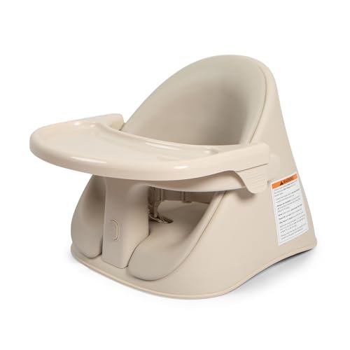 Boppy Proper Posture Floor and Booster Seat, Oatmeal, Ergonomic Infant Seat for Ideal Posture & Hip Alignment, Adjustable for 4-36 Months, Converts from Floor Seat to Booster, Dishwasher-Safe Tray