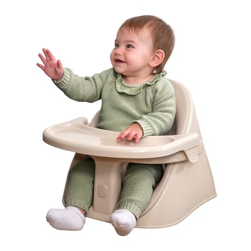 Boppy Proper Posture Floor and Booster Seat, Oatmeal, Ergonomic Infant Seat for Ideal Posture & Hip Alignment, Adjustable for 4-36 Months, Converts from Floor Seat to Booster, Dishwasher-Safe Tray
