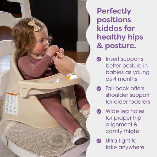 Boppy Proper Posture Floor and Booster Seat, Oatmeal, Ergonomic Infant Seat for Ideal Posture & Hip Alignment, Adjustable for 4-36 Months, Converts from Floor Seat to Booster, Dishwasher-Safe Tray