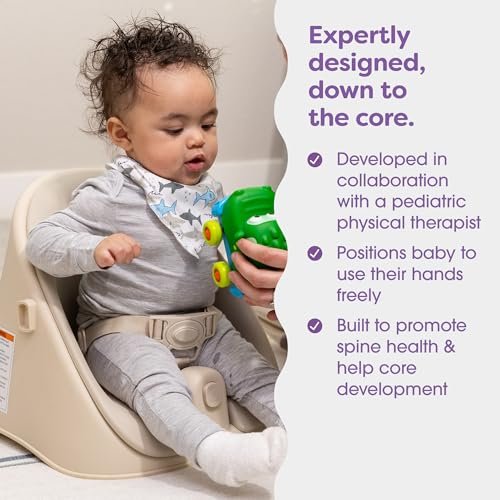 Boppy Proper Posture Floor and Booster Seat, Oatmeal, Ergonomic Infant Seat for Ideal Posture & Hip Alignment, Adjustable for 4-36 Months, Converts from Floor Seat to Booster, Dishwasher-Safe Tray