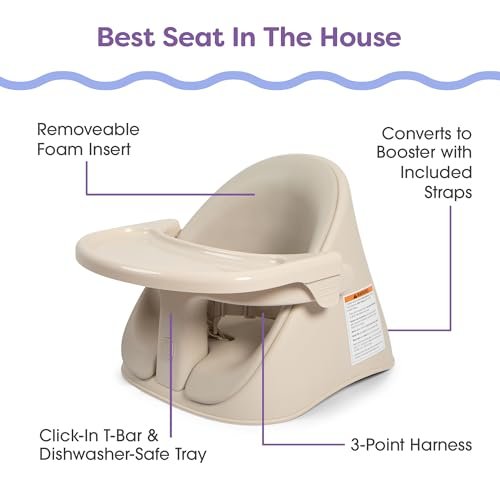 Boppy Proper Posture Floor and Booster Seat, Oatmeal, Ergonomic Infant Seat for Ideal Posture & Hip Alignment, Adjustable for 4-36 Months, Converts from Floor Seat to Booster, Dishwasher-Safe Tray