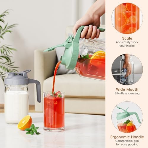 Breast Milk Pitcher Jug - 32 oz Glass Mason Jar Airtight Pitcher with Pour Spout Handle for Breastmilk, Iced Tea, Ice Drinks Storage Container