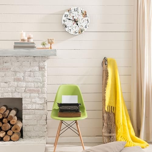 Britimes Round Wall Clock Silent Non-Ticking Battery Operated Clock 10 Inch, Cute Woodland Nursery Bunny Fox Home Decor for Living Room, Bathroom, Bedroom, Kitchen, Office and School