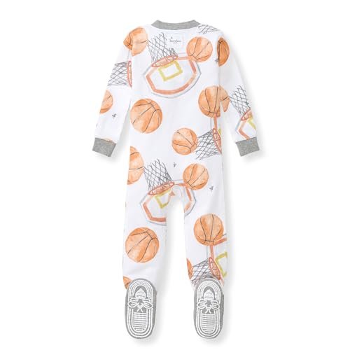 Burt's Bees Baby Baby Boy's Sleeper PJs, 100% Organic Cotton, Soft One-Piece Footie, Diagonal Zip Up Jumpsuit, Snug Fit Pajamas with Snap Tab, Basketball, 12 Months