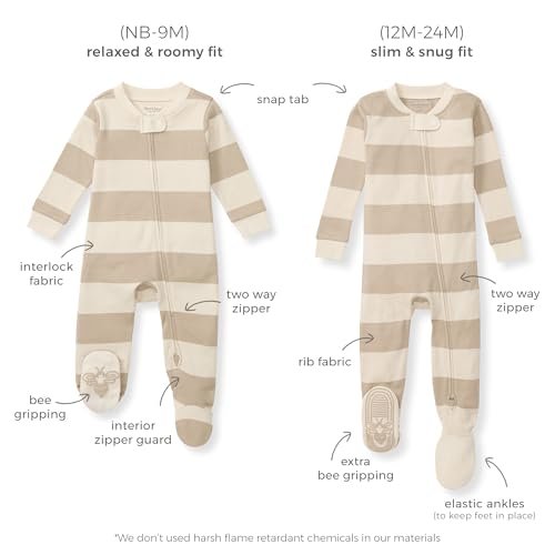 Burt's Bees Baby Baby Boy's Sleeper PJs, 100% Organic Cotton, Soft One-Piece Footie, Diagonal Zip Up Jumpsuit, Snug Fit Pajamas with Snap Tab, Basketball, 12 Months