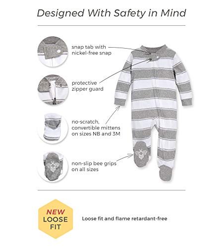 Burt's Bees Baby Boys' Organic Cotton Loose Fit Sleep and Play One-Piece Zip Front Footed Pajamas