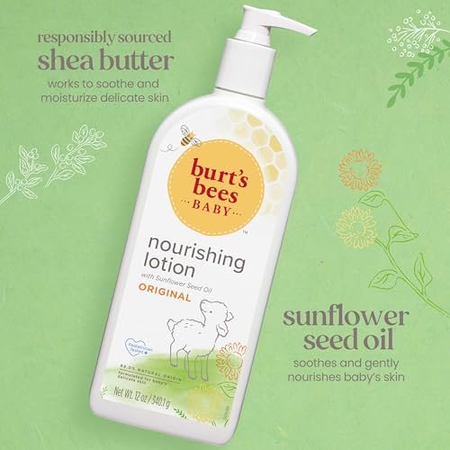 Burt's Bees Baby Lotion for Sensitive Skin, Nourishing and Hypoallergenic Lotion with Shea Butter, Original Scent, 99% Natural Origin, 12 Oz