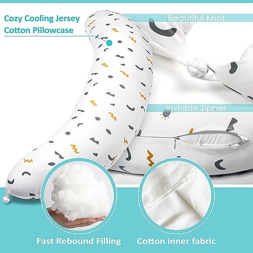 BYRIVER Firm C Shaped Pregnancy Pillows for Sleeping, Belly Hip Leg Knee Support Side Sleeper Body Pillow, Cuddle Snuggle Maternity Pillow, Zipper Cooling Jersey Cotton Pillowcase, Gifts for Mom