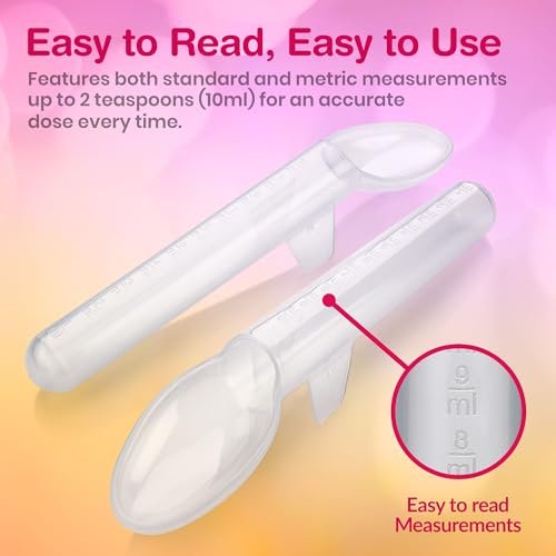 Calibrated Medicine Spoon for Kids, Baby & Toddler - (Pack of 4) - 2 Tsp/10 mL Capacity Plastic Oral Liquid Dose Medication Graduated Dispenser