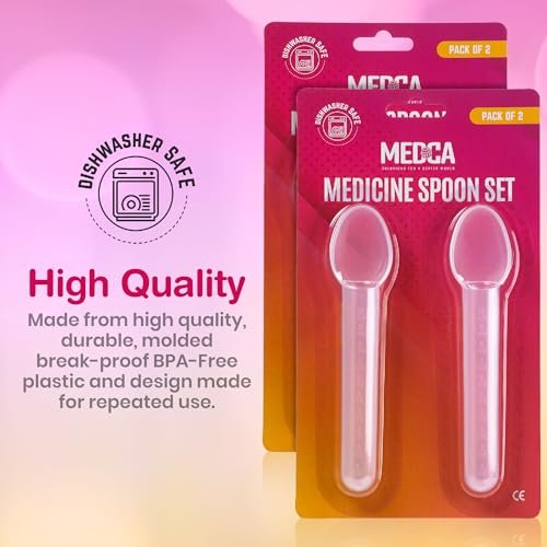 Calibrated Medicine Spoon for Kids, Baby & Toddler - (Pack of 4) - 2 Tsp/10 mL Capacity Plastic Oral Liquid Dose Medication Graduated Dispenser