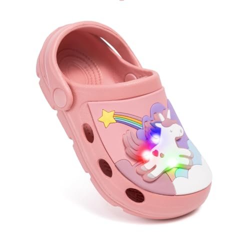 Casazoe Toddler Kids Boys Girls LED Garden Clogs EVA Summer Outdoor Light Up Slip On Shoes Cute Dinosaur Unicorn Water Sandals Lightweight Slipper Slides Beach Pool Play Shoes