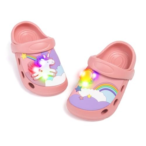 Casazoe Toddler Kids Boys Girls LED Garden Clogs EVA Summer Outdoor Light Up Slip On Shoes Cute Dinosaur Unicorn Water Sandals Lightweight Slipper Slides Beach Pool Play Shoes