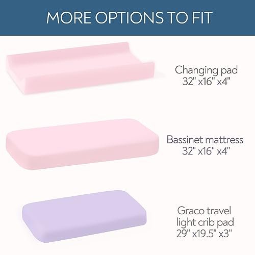 Changing Pad Cover for Girls 4 Pack, Baby Fitted Changing Table Cover Sheets, Soft Breathable for 32"x16" Diaper Change Table Pad, Bassinet Sheets Neutral - Pink and Violet