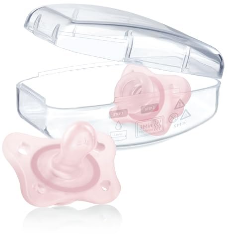 Chicco PhysioForma® 100% Soft Silicone Mini One Piece Pacifier for Babies 0-2 Months | BPA & Latex Free | Reusable Sterilizing Case | Pink, 2pk
