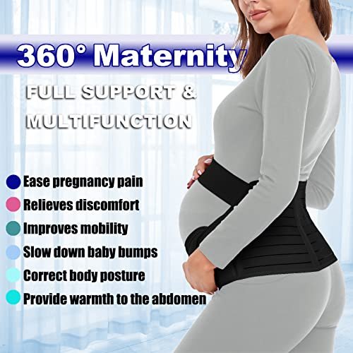 ChongErfei Maternity Belt, Pregnancy 3 in 1 Support Belt for Back/Pelvic/Hip Pain, Maternity Band Belly Support for Pregnancy Belly Support Band (M: Fit Ab 35.5"-47.3", Black)