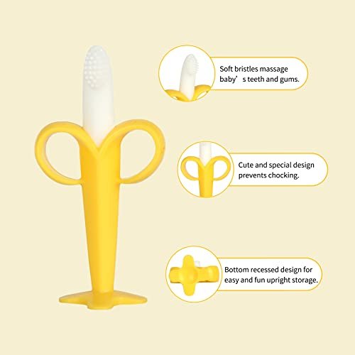Chuya Teething Toys for Baby, Teethers with Banana Toothbrush Teeth Brushing,BPA-Free,Chew Toy Infants Toddlers Silicone Teether for Babies 0-6-12 Months