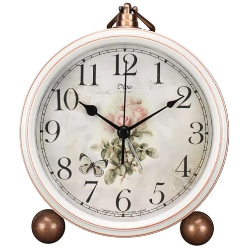 Classic Vintage Analog Clock - Elegant and Decorative With Distressed Metal Frame for Office, Living Room or Bedroom - Silent Non-Ticking