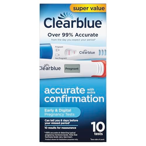 Clearblue Early Pregnancy Test Kit, at-Home Pregnancy Test Kit for Women, hCG Hormone Pregnancy Tests with Easy-to-Read Results, 10 Tests