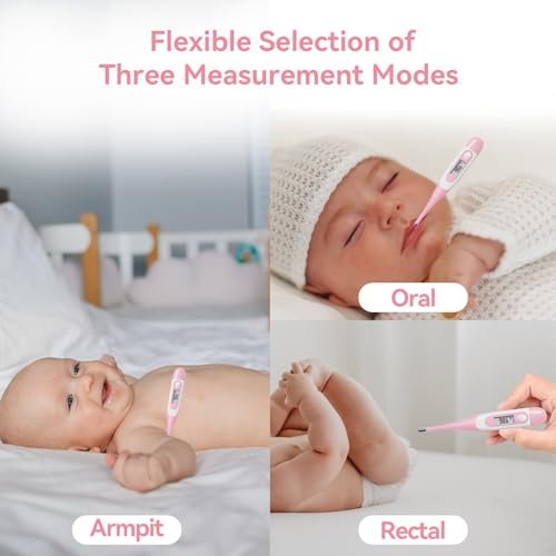 Clinical Digital Thermometer for Adults and Babies, Oral Armpit and Rectal Temperature Thermometer for Fever with Alarm, Flexible Tip